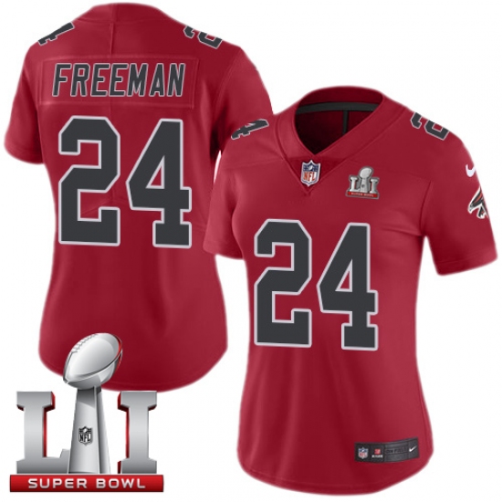 Women's Nike Atlanta Falcons #24 Devonta Freeman Limited Red Rush Super Bowl LI 51 NFL Jersey