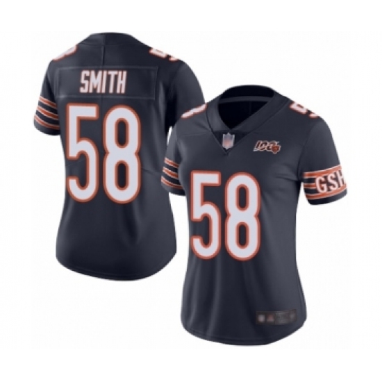 Women's Chicago Bears #58 Roquan Smith Navy Blue Team Color 100th Season Limited Football Jersey - Ujersey
