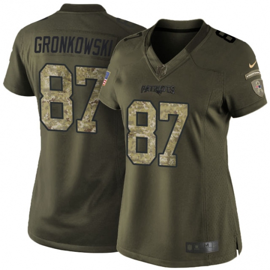 Women's Nike New England Patriots #87 Rob Gronkowski Elite Green Salute to Service NFL Jersey - Ujersey