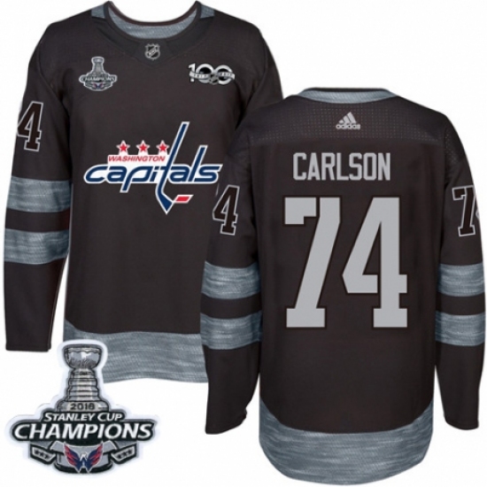 Men's Adidas Washington Capitals #74 John Carlson Authentic Black 1917-2017 100th Anniversary 2018 Stanley Cup Final Champions NHL Jersey - Ujersey
