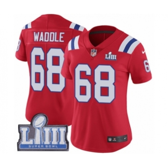 Women's Nike New England Patriots #68 LaAdrian Waddle Red Alternate Vapor Untouchable Limited Player Super Bowl LIII Bound NFL Jersey - Ujersey