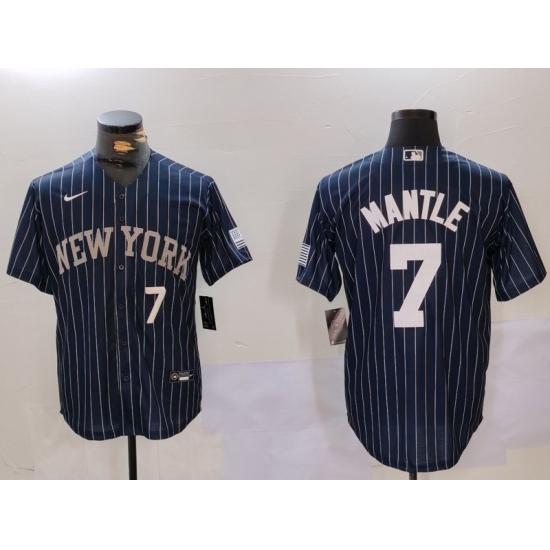 Men's New York Yankees #7 Mickey Mantle Navy Pinstripe Fashion Cool Base Jerseys - Ujersey