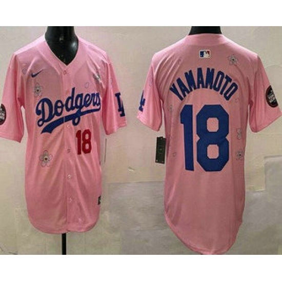 Men's Los Angeles Dodgers #18 Yoshinobu Yamamoto Pink 2025 Tokyo Series Limited Jersey - Ujersey