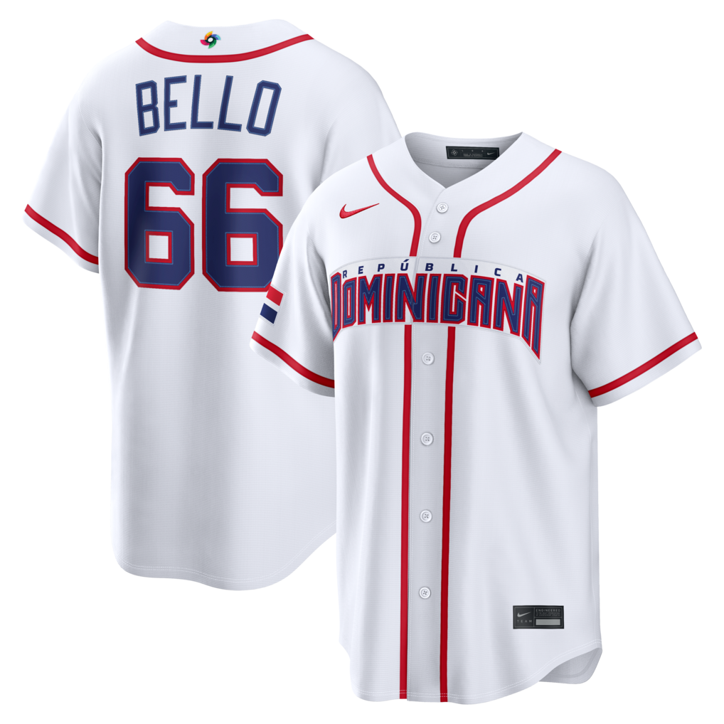 Men's Dominican Republic Baseball Brayan Bello Nike White 2026 World Baseball Classic Home Stadium Jersey - ujerseystore