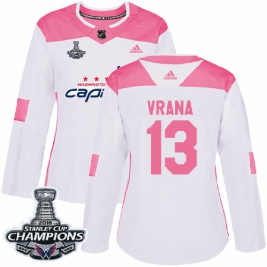 Women's Adidas Washington Capitals #13 Jakub Vrana Authentic White Pink Fashion 2018 Stanley Cup Final Champions NHL Jersey - Ujersey