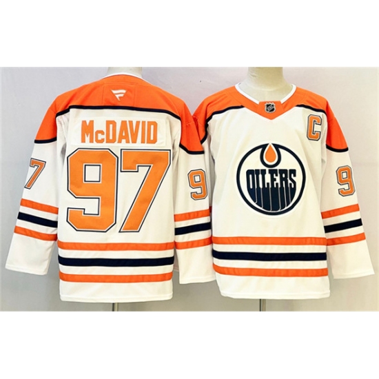 Men's Edmonton Oilers #97 Connor McDavid White Orange 2024-25 With C Heritage Classic Primegreen Stitched Jersey - Ujersey