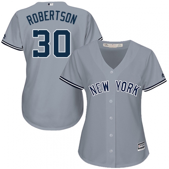 Women's Majestic New York Yankees #30 David Robertson Replica Grey Road MLB Jersey - Ujersey