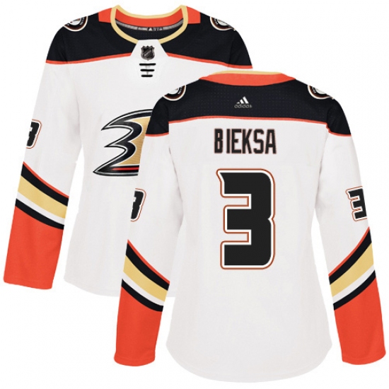 Women's Adidas Anaheim Ducks #3 Kevin Bieksa Authentic White Away NHL Jersey - Ujersey