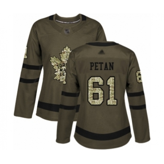 Women's Toronto Maple Leafs #61 Nic Petan Authentic Green Salute to Service Hockey Jersey