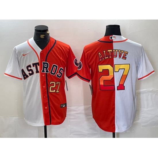 Men's Houston Astros #27 Jose Altuve Number White Orange Split Stitched Baseball Jersey - Ujersey