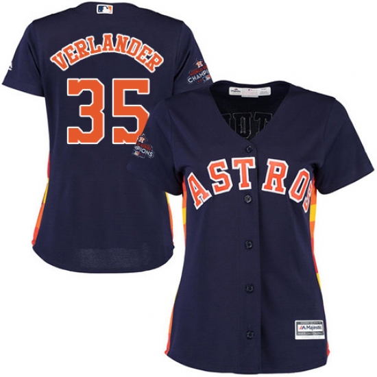 Women's Majestic Houston Astros #35 Justin Verlander Replica Navy Blue Alternate 2017 World Series Champions Cool Base MLB Jersey - Ujersey