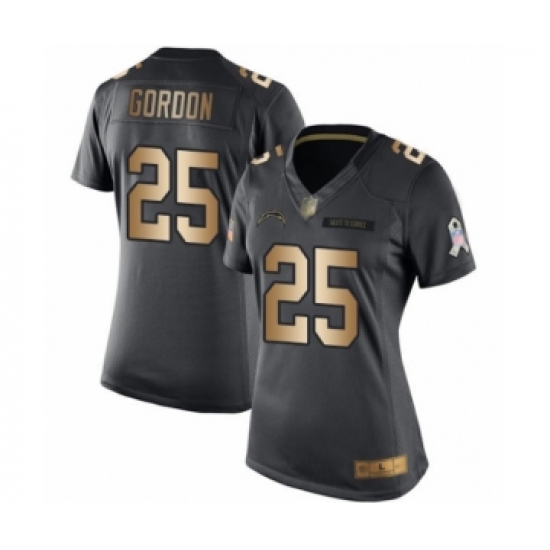 Women's Los Angeles Chargers #25 Melvin Gordon Limited Black Gold Salute to Service Football Jersey - Ujersey