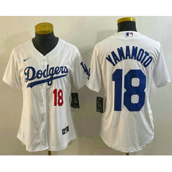 Women's Los Angeles Dodgers #18 Yoshinobu Yamamoto Number White Stitched Cool Base Nike Jersey - Ujersey