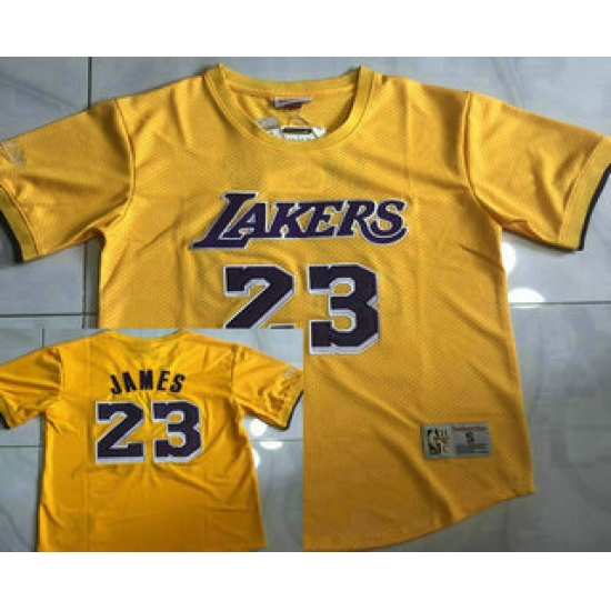 Men's Los Angeles Lakers #23 Lebron James Yellow Short Sleeved AU Throwback Jersey - Ujersey