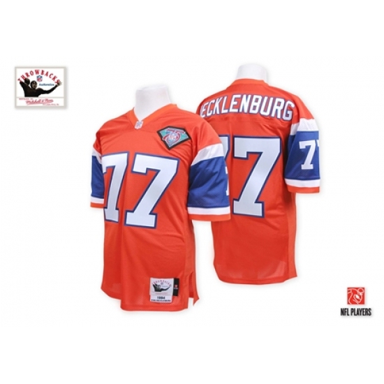 Mitchell And Ness Denver Broncos #77 Karl Mecklenburg Orange With 75TH Patch Authentic Throwback NFL Jersey