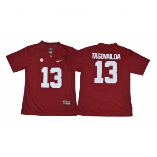 Alabama Crimson Tide 13 Tua Tagovailoa Red Women With Diamond Logo College Football Jersey - Ujersey