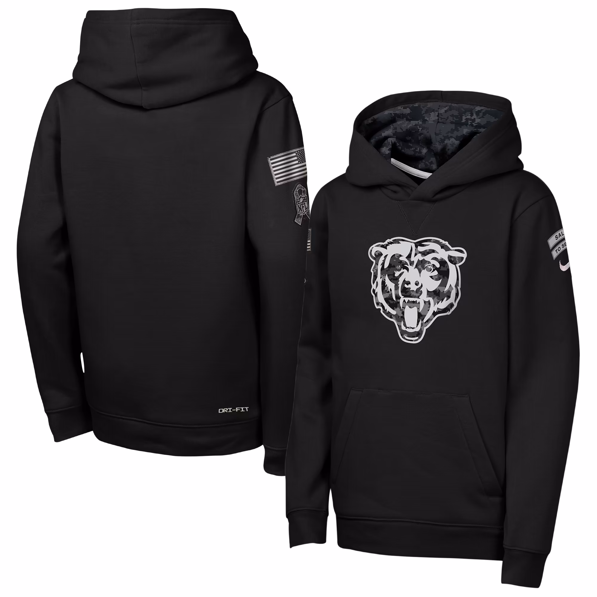 Youth Chicago Bears  Nike Black 2026 Salute to Service Club Fleece Pullover Hoodie - Ujersey