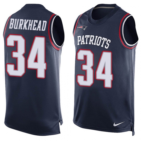 Men's Nike New England Patriots #34 Rex Burkhead Limited Navy Blue Player Name & Number Tank Top NFL Jersey - Ujersey