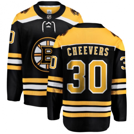 Men's Boston Bruins #30 Gerry Cheevers Authentic Black Home Fanatics Branded Breakaway NHL Jersey - Ujersey