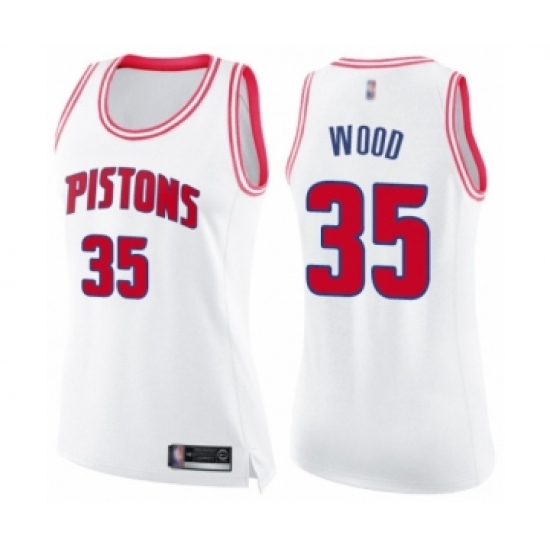 Women's Detroit Pistons #35 Christian Wood Swingman White Pink Fashion Basketball Jersey