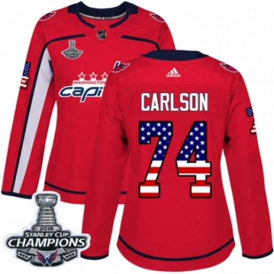 Women's Adidas Washington Capitals #74 John Carlson Authentic Red USA Flag Fashion 2018 Stanley Cup Final Champions NHL Jersey - Ujersey