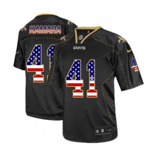 Men's New Orleans Saints #41 Alvin Kamara Elite Black USA Flag Fashion Football Jersey - Ujersey