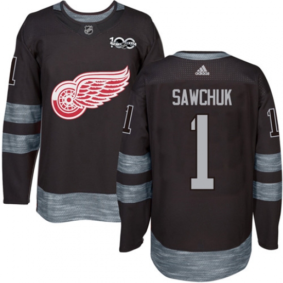 Men's Adidas Detroit Red Wings #1 Terry Sawchuk Authentic Black 1917-2017 100th Anniversary NHL Jersey - Ujersey