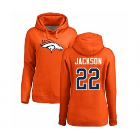 Football Women's Denver Broncos #22 Kareem Jackson Orange Name & Number Logo Pullover Hoodie - Ujersey