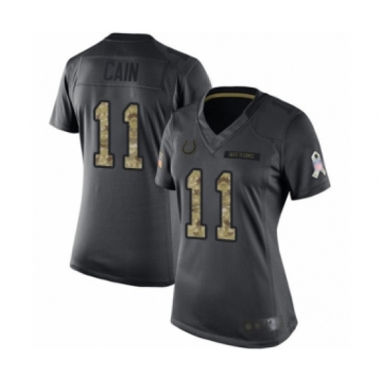 Women's Indianapolis Colts #11 Deon Cain Limited Black 2016 Salute to Service Football Jersey
