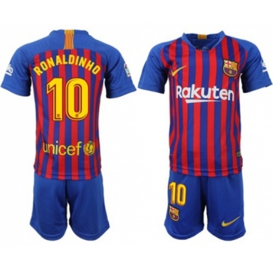 Barcelona #10 Ronaldinho Home Kid Soccer Club Jersey