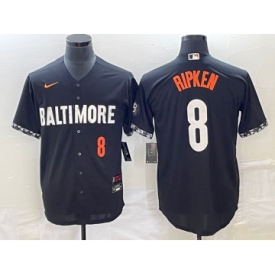 Men's Baltimore Orioles #8 Cal Ripken Jr Number Black 2023 City Connect Cool Base Stitched Jersey 1 - Ujersey