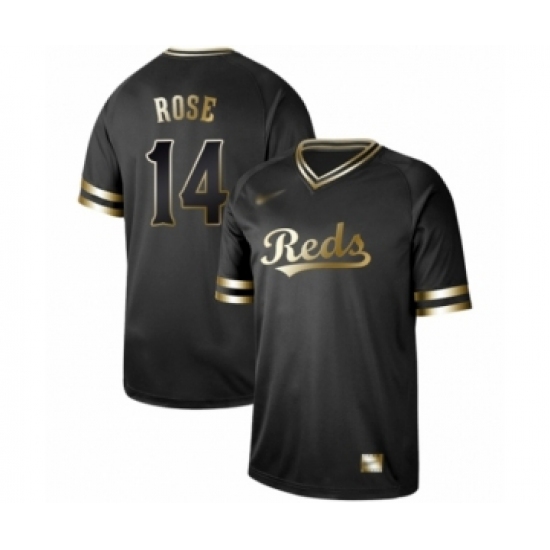 Men's Cincinnati Reds #14 Pete Rose Authentic Black Gold Fashion Baseball Jersey - Ujersey