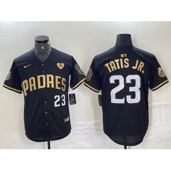 Men's San Diego Padres #23 Fernando Tatis Jr Black Gold With Cool Base Stitched Baseball Jersey - Ujersey
