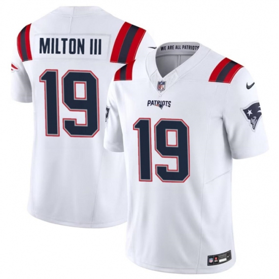 Men's New England Patriots #19 Joe Milton III White 2023 F.U.S.E. Vapor Limited Football Stitched Jersey - Ujersey