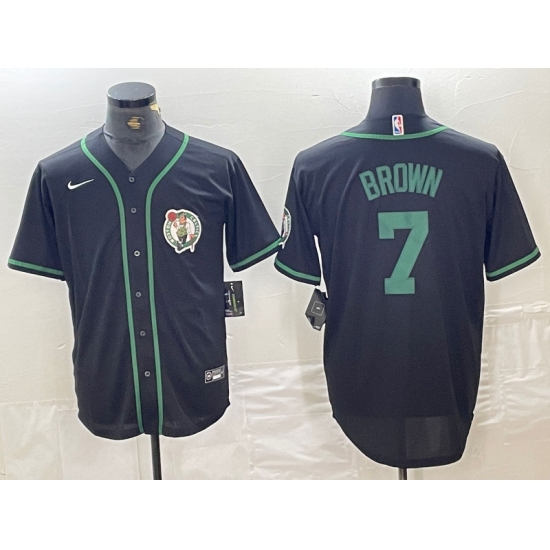 Men's Boston Celtics #7 Jaylen Brown Black With Cool Base Stitched Baseball Jersey - Ujersey