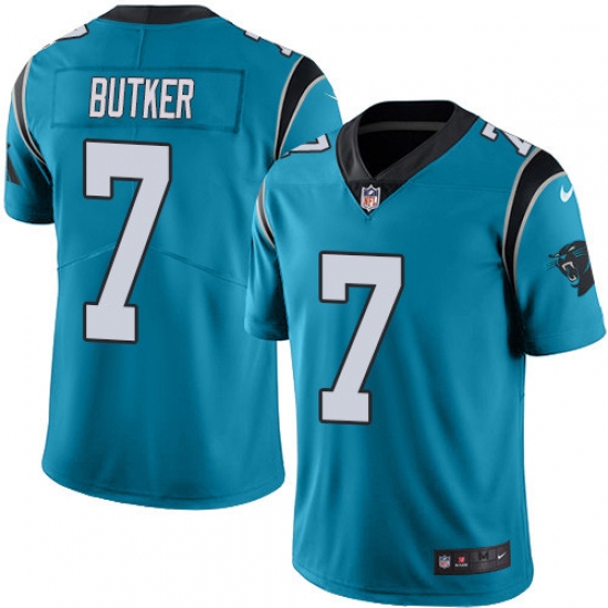 Men's Nike Carolina Panthers #7 Harrison Butker Blue Alternate Vapor Untouchable Limited Player NFL Jersey - Ujersey