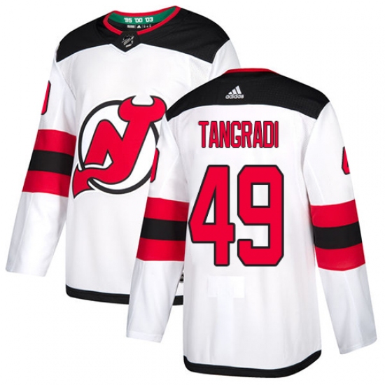 Men's Adidas New Jersey Devils #49 Eric Tangradi Authentic White Away NHL Jersey - Ujersey