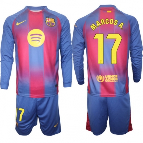 Men FC Barcelona 2026 Soccer Jerseys Red Long #17 MARCOS A