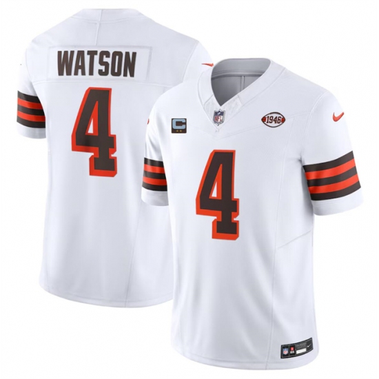 Men's Cleveland Browns #4 Deshaun Watson White 2024 F.U.S.E. With 2-Star C 1946 Collection Vapor Untouchable Limited Stitched Jersey - Ujersey