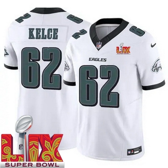 Youth Philadelphia Eagles Jason Kelce #62 White 2024 2025 Super Bowl LIX F U S E Stitched NFL Jersey - Ujersey
