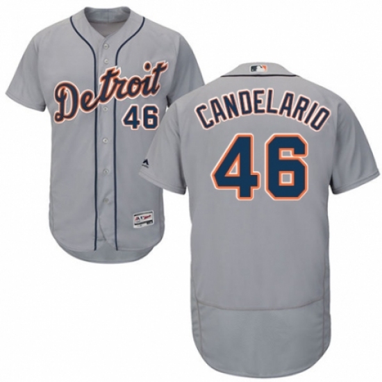 Men's Majestic Detroit Tigers #46 Jeimer Candelario Grey Road Flex Base Authentic Collection MLB Jersey - Ujersey