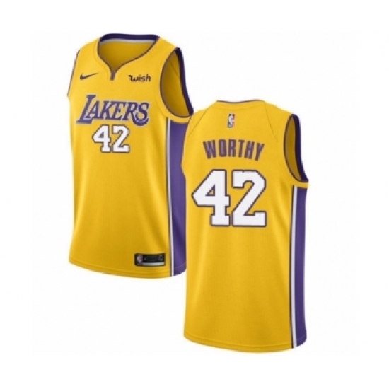 Youth Los Angeles Lakers #42 James Worthy Swingman Gold Home Basketball Jersey - Icon Edition - Ujersey