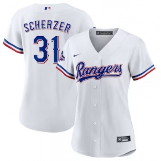 Women's Texas Rangers #31 Max Scherzer Nike White Home 2023 World Series Champions Replica Player Jersey - Ujersey