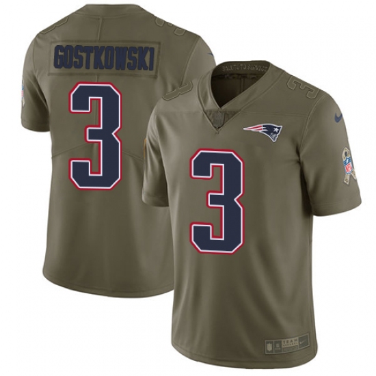 Men's Nike New England Patriots #3 Stephen Gostkowski Limited Olive 2017 Salute to Service NFL Jersey - Ujersey