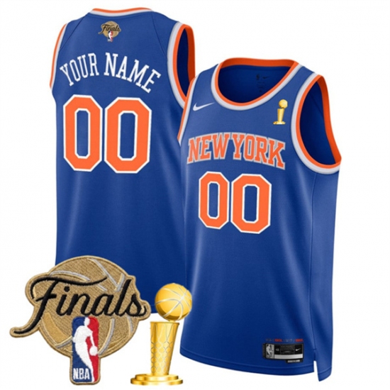 Men's New Yok Knicks Active Player Custom Blue 2026 Finals Patch And Finals Champions Patch Icon Edition Stitched Basketball Jersey - Ujersey