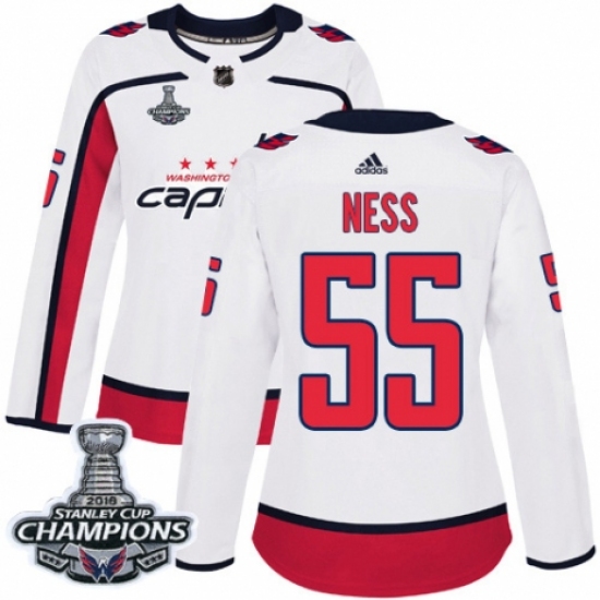 Women's Adidas Washington Capitals #55 Aaron Ness Authentic White Away 2018 Stanley Cup Final Champions NHL Jersey - Ujersey