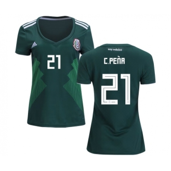 Women's Mexico #21 C.Pena Home Soccer Country Jersey