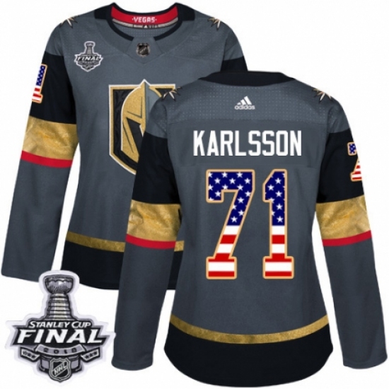 Women's Adidas Vegas Golden Knights #71 William Karlsson Authentic Gray USA Flag Fashion 2018 Stanley Cup Final NHL Jersey - Ujersey