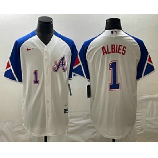 Men's Atlanta Braves #1 Ozzie Albies Number White 2023 City Connect Cool Base Stitched Jerseys - Ujersey