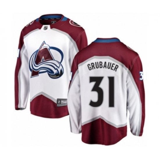 Men's Colorado Avalanche #31 Philipp Grubauer Authentic White Away Fanatics Branded Breakaway NHL Jersey - Ujersey